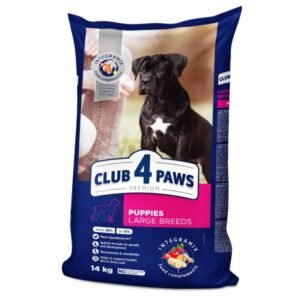 club 4 paws dog large puppy Премиум, пълноценна суха храна за малки кученца от едри породи с пиле 14kg