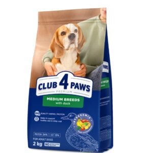 club 4 paws dog medium adult with duck 2 КГ. – ХРАНА ЗА КУЧЕТА 2kg