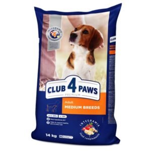 club 4 paws dog medium adult Премиум, пълноценна суха храна за възрастни кучета от средни породи с пиле 14kg