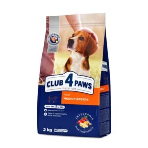 club 4 paws dog medium adult Премиум, пълноценна суха храна за възрастни кучета от средни породи с пиле 2kg