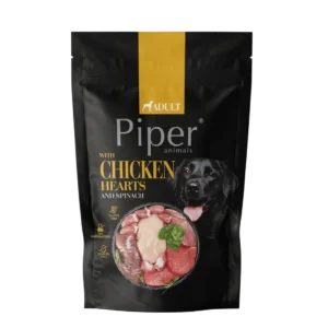 piper adult dog пауч за кучета с пилешки сърца и спанак, 500 г